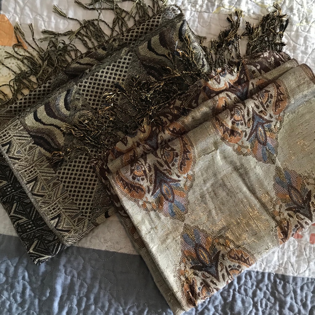 2 Brocade Patterned Long Rectangular Scarves